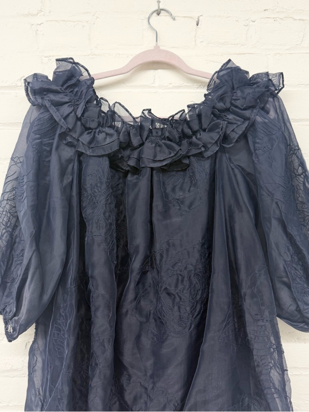 NWT Cinq A Sept Nava Organza Embroidered Mini Dress Navy Size 8 - Picture 8 of 9